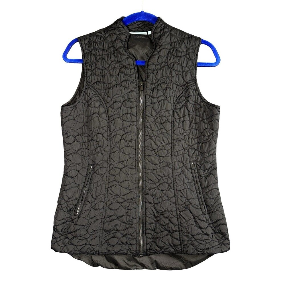 Blue Illusion Womens Black Quilted Fitted Vest Padded Zip Up Sz XS